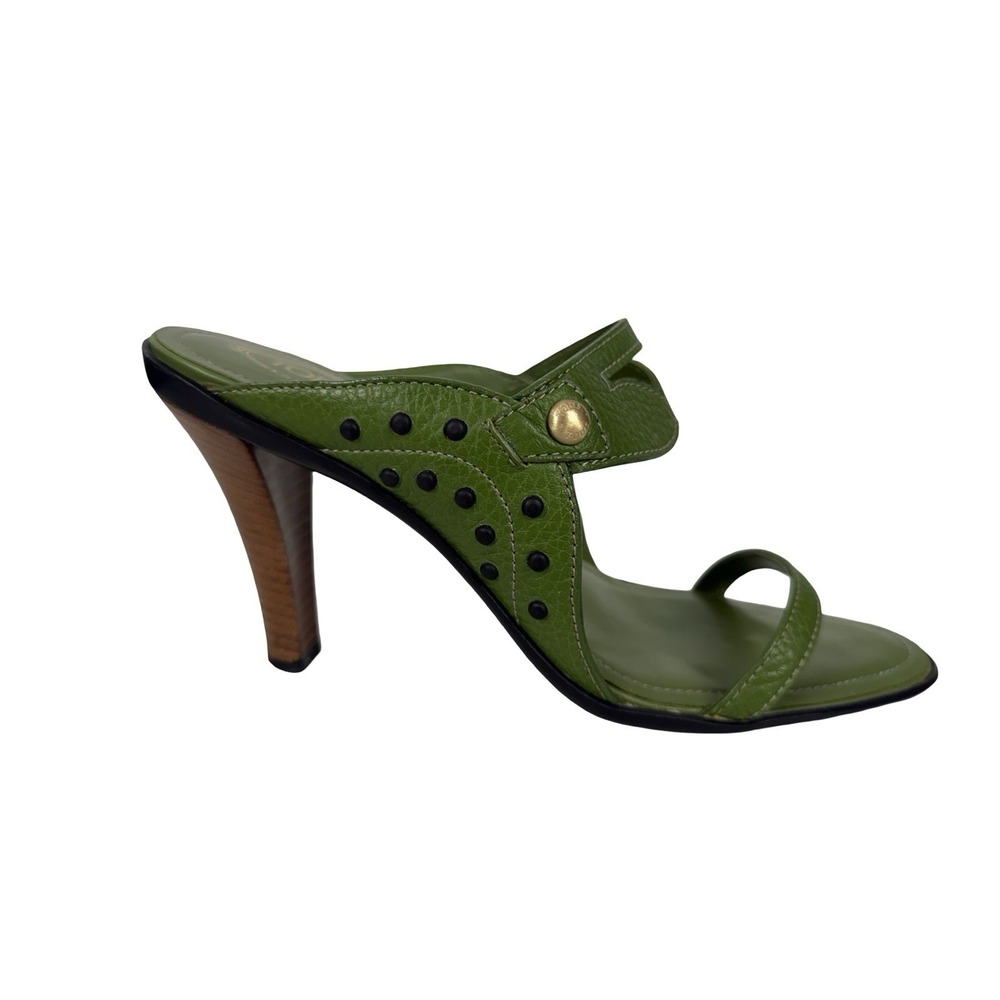 Tod's Womens EU 40.5 US 10.5 Studded High Heel Sandals Green Leather Casual